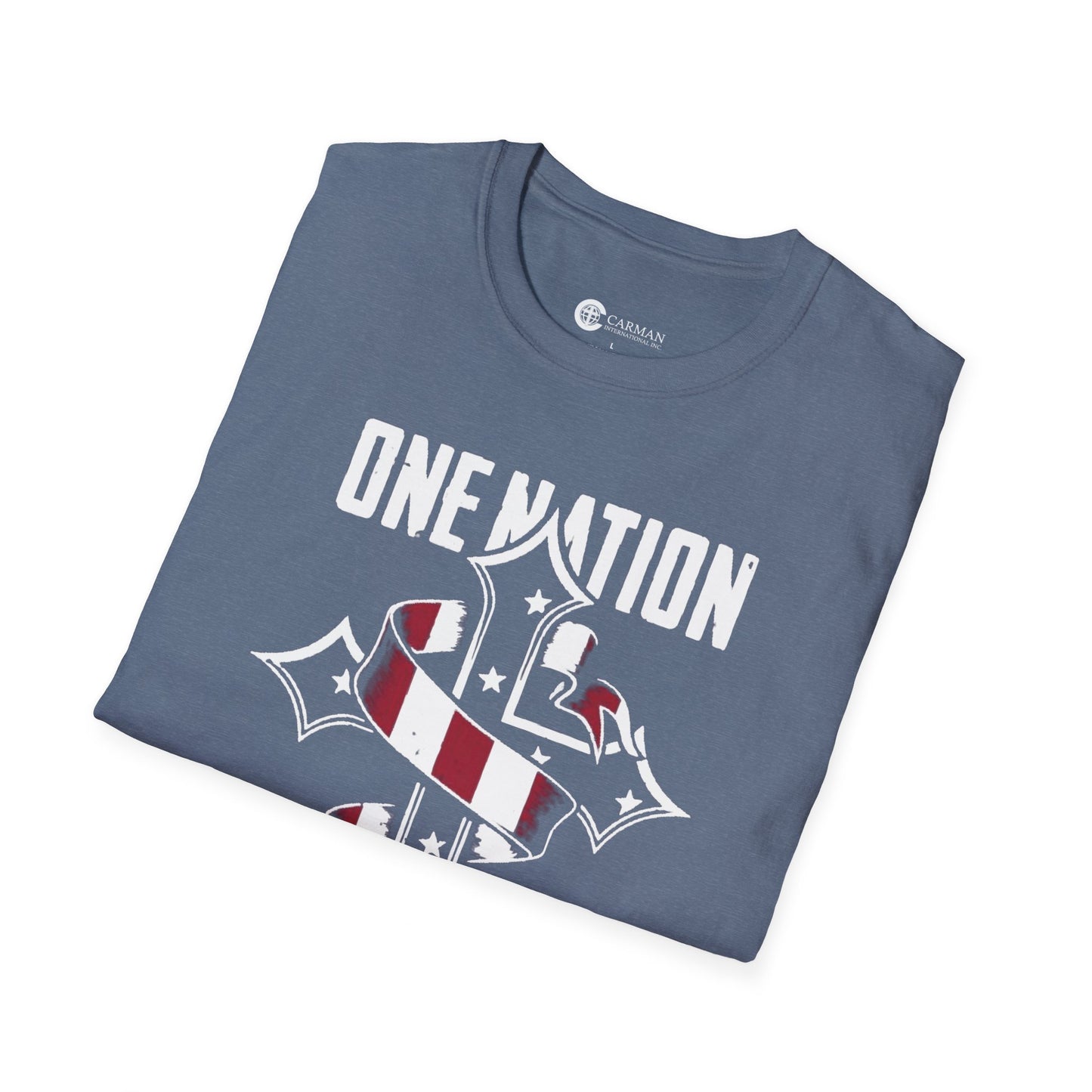 "One Nation Under God - Cross American Flag" Unisex Softstyle T-Shirt