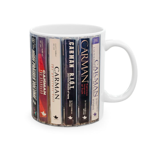 "Carman Cassette Collection" - White Accent Mug (11 oz.)